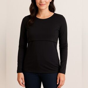 NWT Quince Women's Black Nursing Long Sleeve Top Sz S 👶
